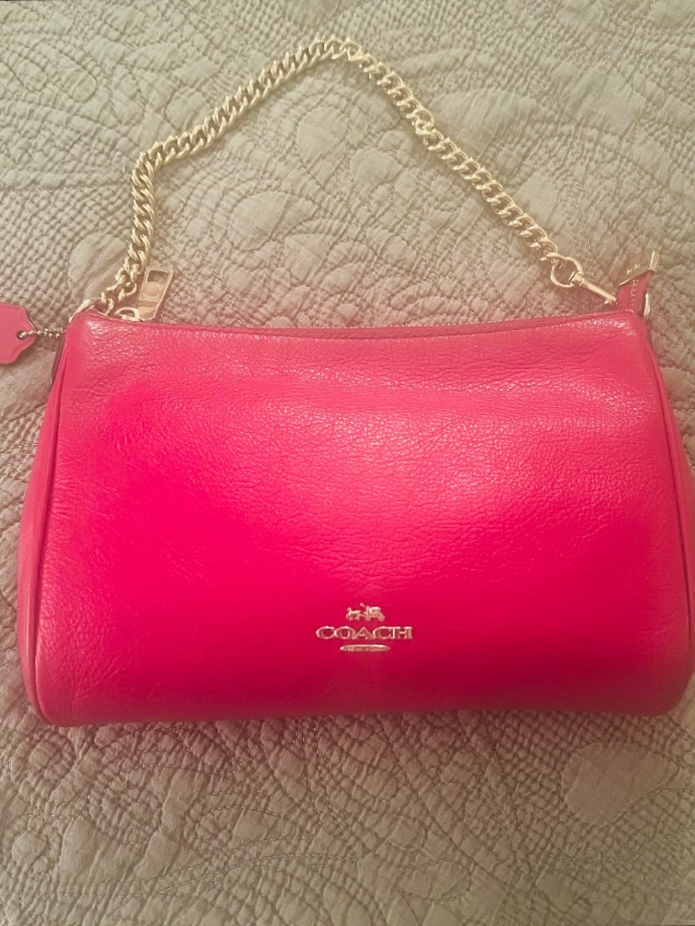 Coach Carrie Crossbody Dark Pink/Magenta/Fuscia Leather Bag w/ Strap and Chain